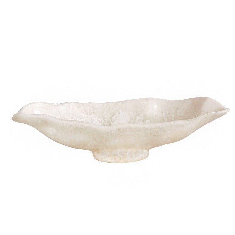 Resin Alabaster Medium Oval Bowl - White Swirl - Beatriz Ball - Gaines Jewelers