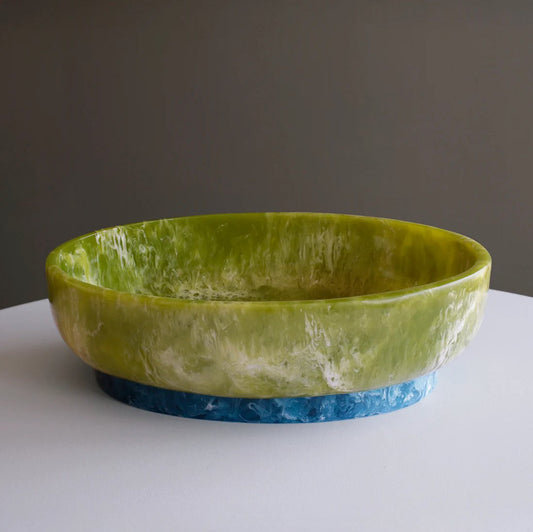 Resin Rio Large Oval Bowl with Base (Green and Blue) - Beatriz Ball - Gaines Jewelers