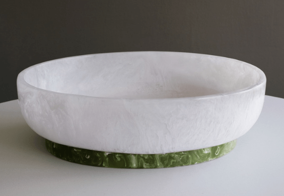 Resin Rio Large Oval Bowl with Base - White and Green - Beatiz Ball - Gaines Jewelers