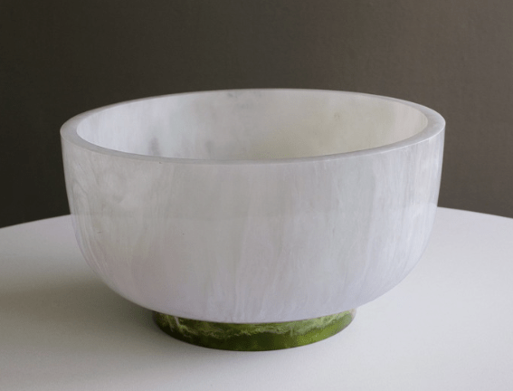 Resin Rio Large Round Bowl with Base - White and Green - Beatriz Ball - Gaines Jewelers