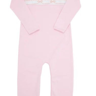 Rigsby Romper Palm Beach Pink with Seashore Sherbet Bow Smocking - The Beaufort Bonnet Company - Gaines Jewelers
