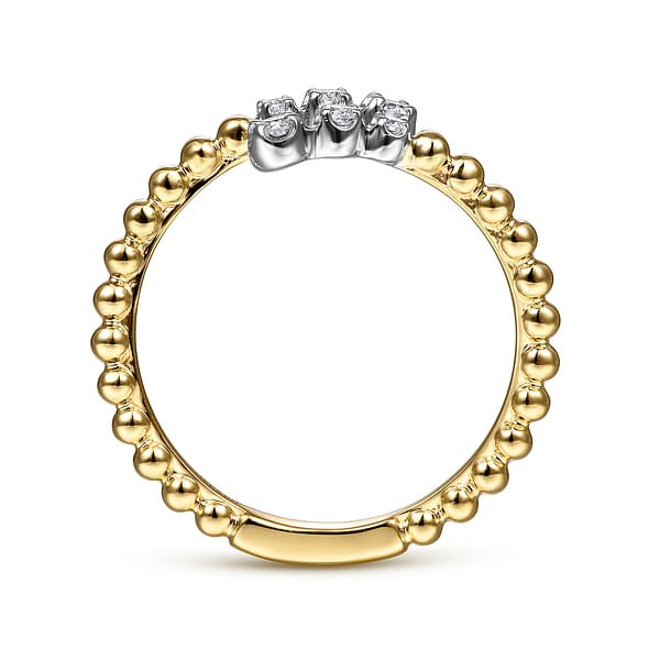 Ring - 14K White - Yellow Gold Bujukan Ball and Diamond Open Bypass Ring - Gaines Jewelers