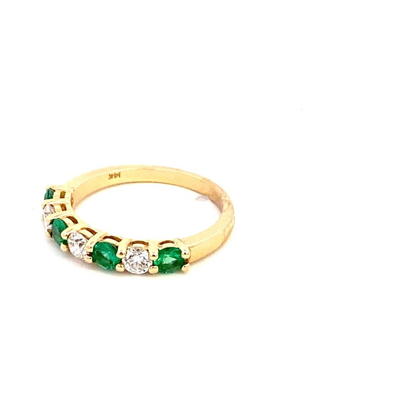 Ring- 14k Yellow Gold Emerald and Diamond alternating partway - Gaines Jewelers