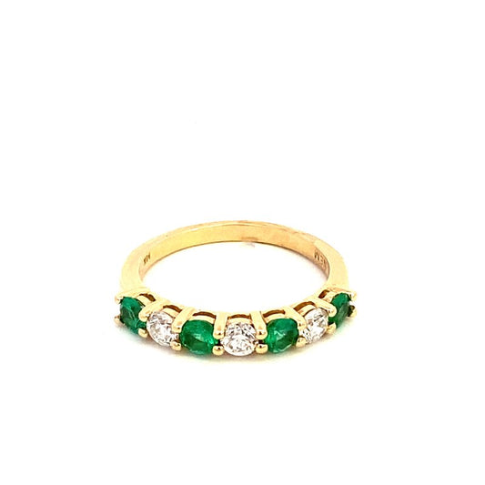 Ring- 14k Yellow Gold Emerald and Diamond alternating partway - Gaines Jewelers