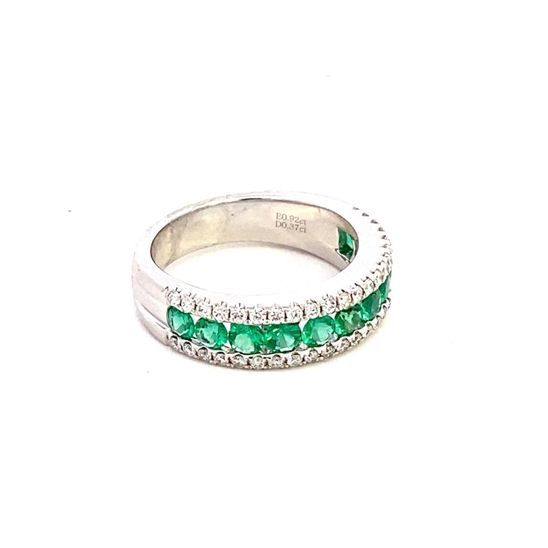 Ring- 18k White Gold Diamond & Emerald 3 row - Gaines Jewelers