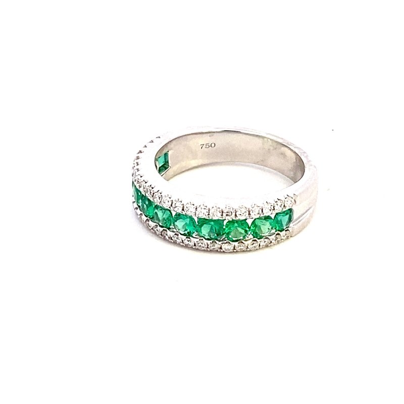 Ring- 18k White Gold Diamond & Emerald 3 row - Gaines Jewelers