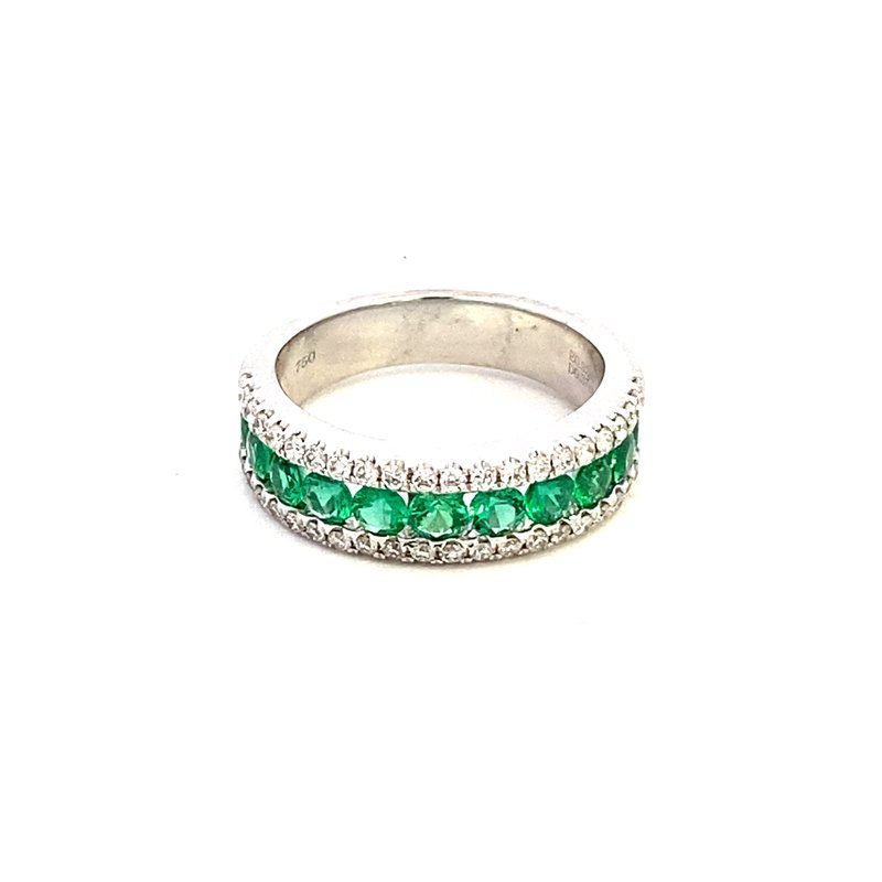 Ring- 18k White Gold Diamond & Emerald 3 row - Gaines Jewelers