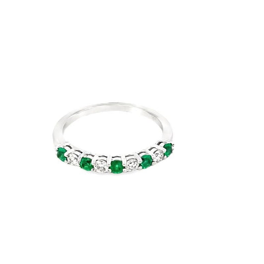 Ring - 5 emerald and 4 diamond anniversary band 14kt white gold - Gaines Jewelers