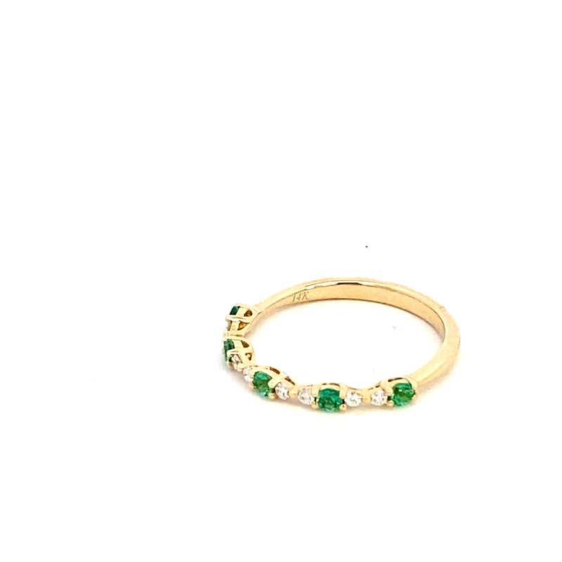 ring 5 emerald and 8 diamond anniversary band 14kt yellow gold - Gaines Jewelers
