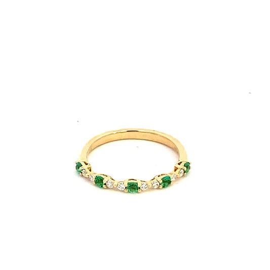 ring 5 emerald and 8 diamond anniversary band 14kt yellow gold - Gaines Jewelers