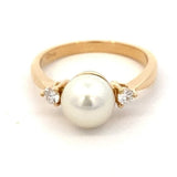 Ring - 8mm cultured pearl with side diamonds 14kt yellow gold - Gaines Jewelers