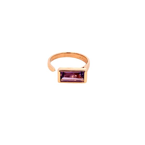 Ring amethyst set east-west open shank style 14kt rose gold - Gaines Jewelers