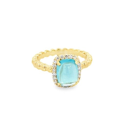 Ring apatite with diamond halo and bead shank 14kt yellow gold - Gaines Jewelers