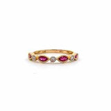 Ring Beaded Ruby and Diamond Anniversary Yellow Gold Band - Gaines Jewelers