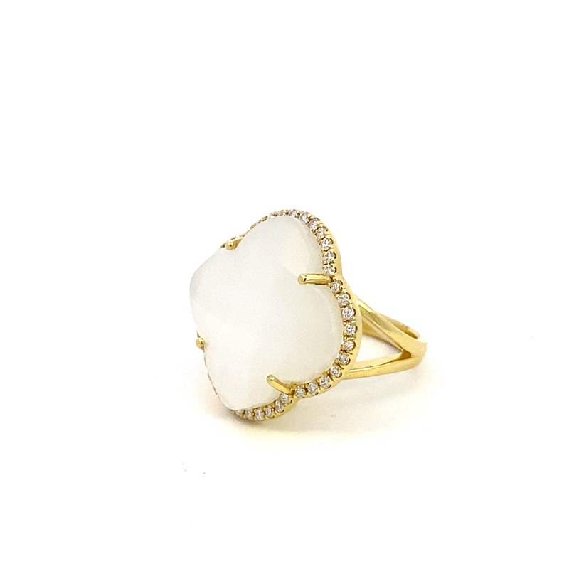 Ring clover shape mother-of pearl with diamonds 14kt yg - Gaines Jewelers