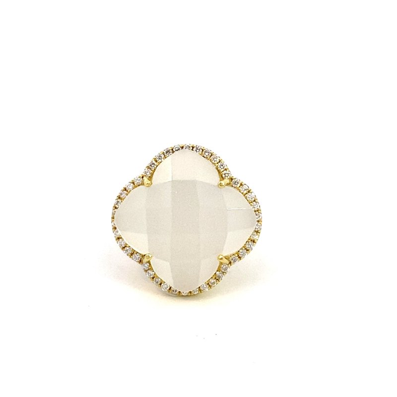 Ring clover shape mother-of pearl with diamonds 14kt yg - Gaines Jewelers