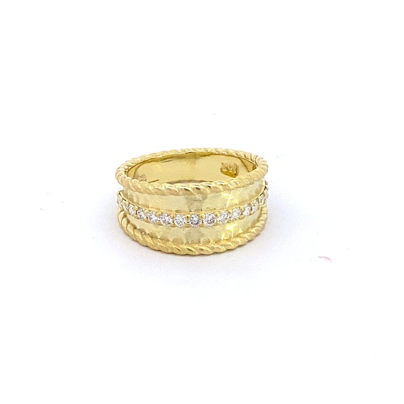 Ring designed as a wide band with center row of diamonds 14kt yellow gold - Gaines Jewelers