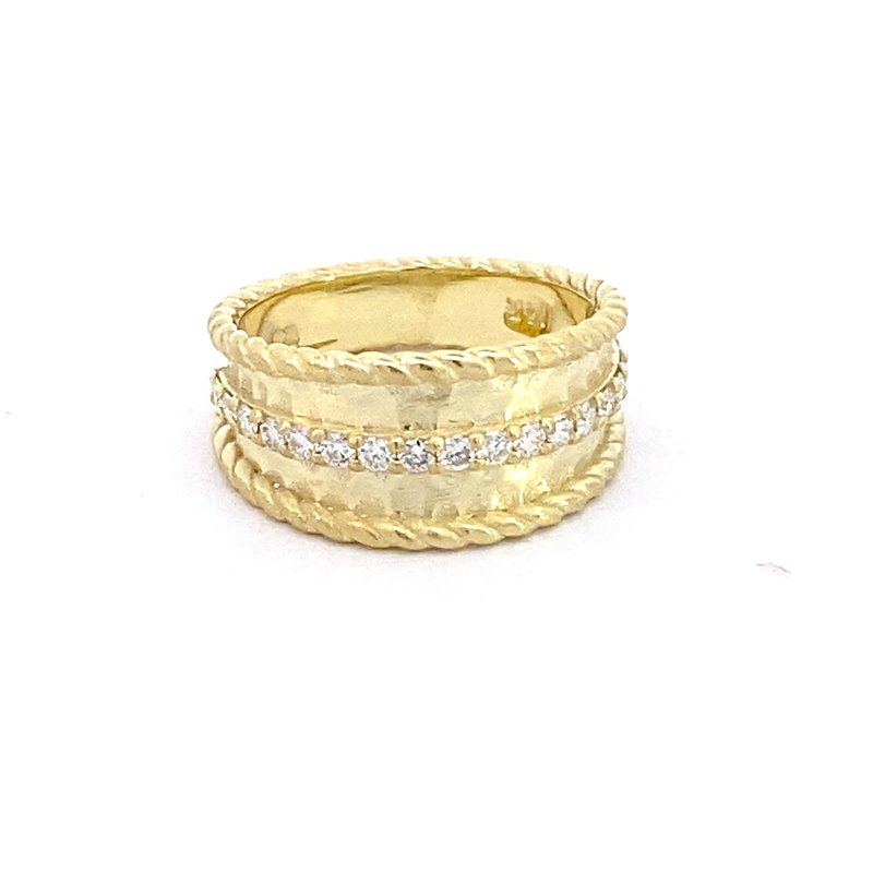 Ring designed as a wide band with center row of diamonds 14kt yellow gold - Gaines Jewelers