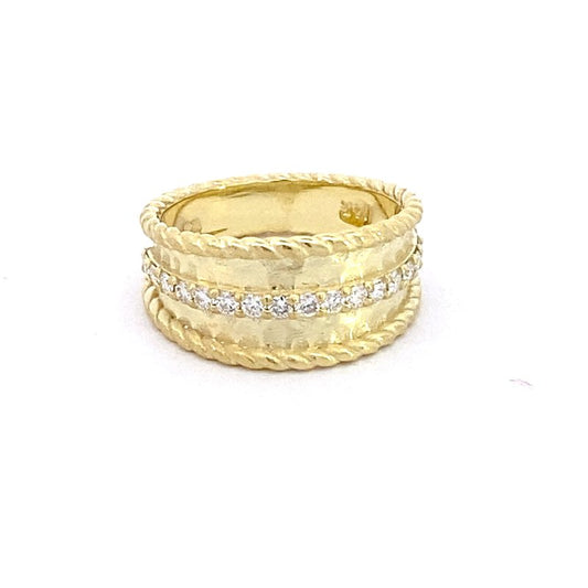 Ring designed as a wide band with center row of diamonds 14kt yellow gold - Gaines Jewelers