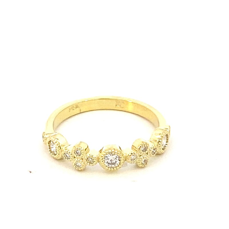 Ring designed with diamond clusters in a band 14kt green gold - Gaines Jewelers