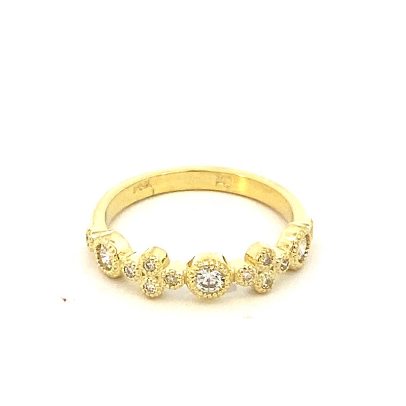 Ring designed with diamond clusters in a band 14kt green gold - Gaines Jewelers