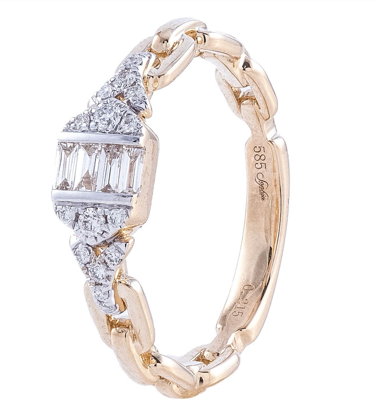 Ring diamond baguette center with side accents 2 - tone - Gaines Jewelers