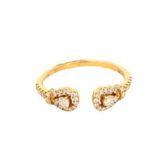 Ring diamond duo pear shapes on split top 18kt yellow gold - Gaines Jewelers