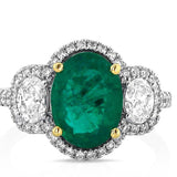 Ring - emerald and diamond, large center and heavy diamond 18kt white gold - Gaines Jewelers