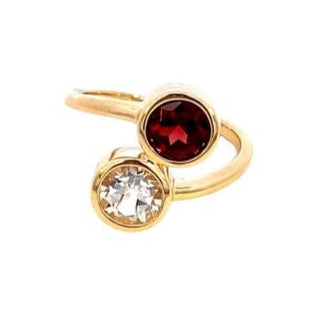 Ring garnet and white topaz bypass style 14kt yellow gold - Gaines Jewelers