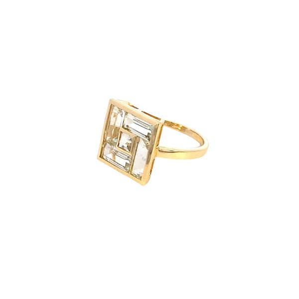 Ring green amethyst mosaic square head 14kt yellow gold - Gaines Jewelers