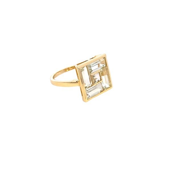 Ring green amethyst mosaic square head 14kt yellow gold - Gaines Jewelers