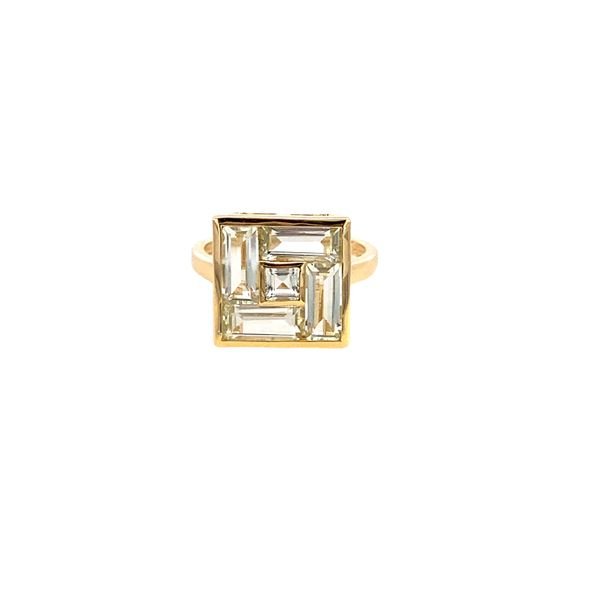 Ring green amethyst mosaic square head 14kt yellow gold - Gaines Jewelers