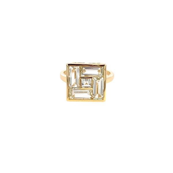 Ring green amethyst mosaic square head 14kt yellow gold - Gaines Jewelers