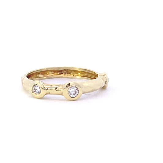 Ring Hammered yellow gold stackable band with 3 diamonds - Gaines Jewelers