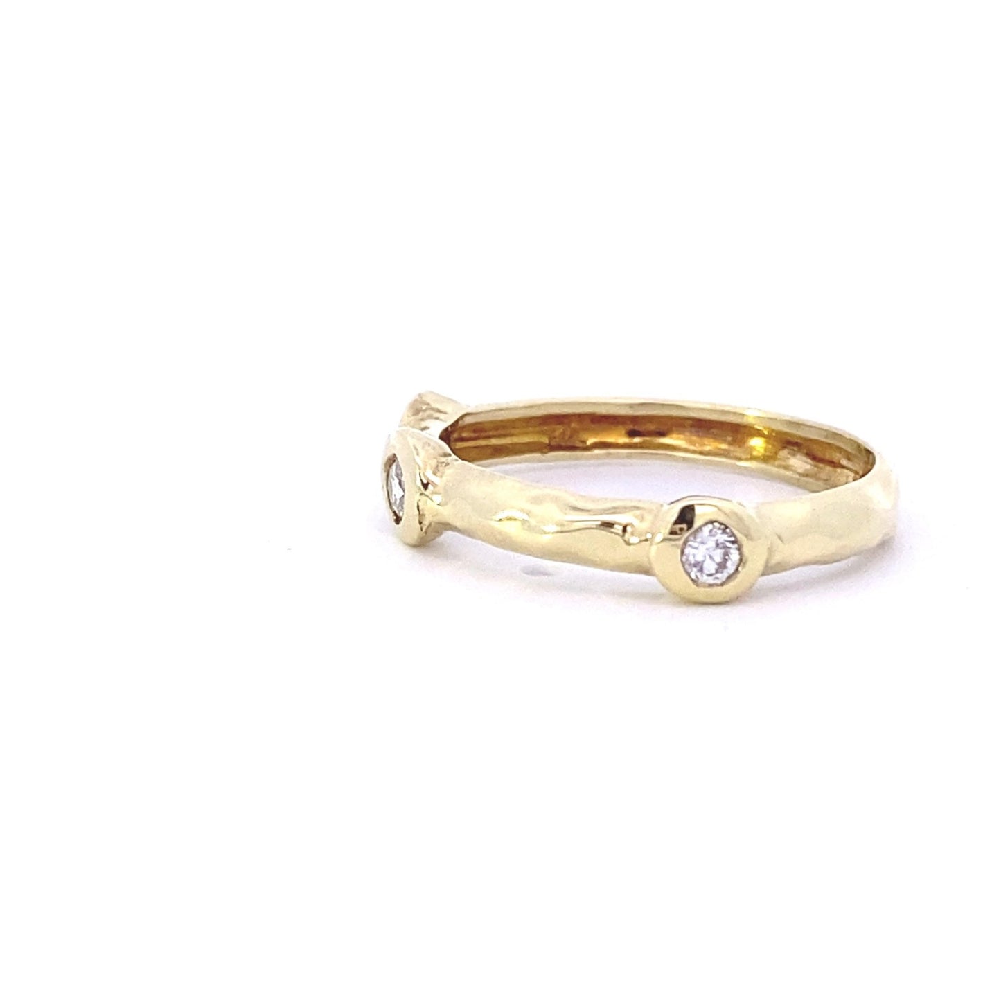 Ring Hammered yellow gold stackable band with 3 diamonds - Gaines Jewelers