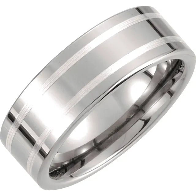 Ring mans wedding band 8mm inlay tungsten - Gaines Jewelers