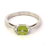 Ring - peridot and diamond east - west 14kt white gold - Gaines Jewelers