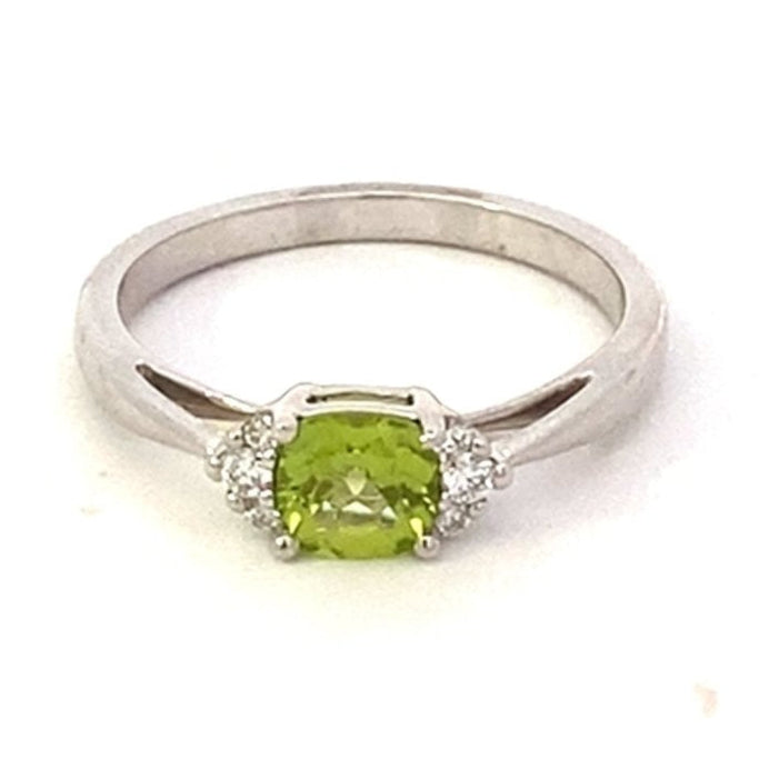 Ring - peridot and diamond east - west 14kt white gold - Gaines Jewelers