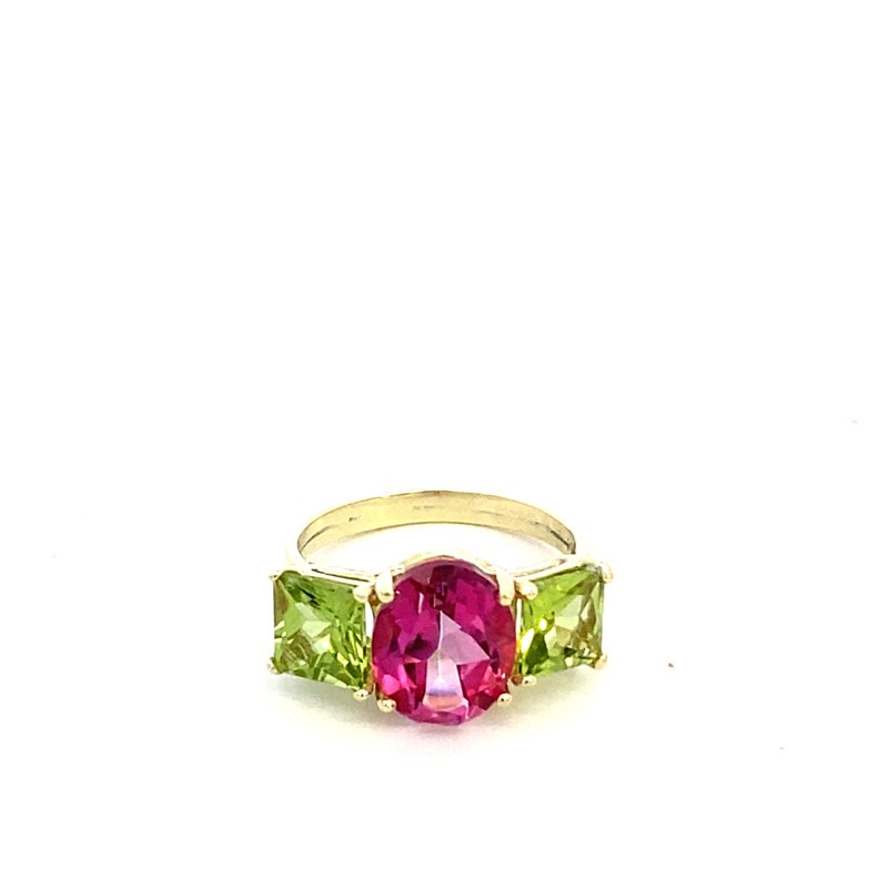 Ring pink topaz and peridot 14kt yellow gold - Gaines Jewelers