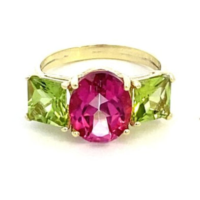 Ring pink topaz and peridot 14kt yellow gold - Gaines Jewelers