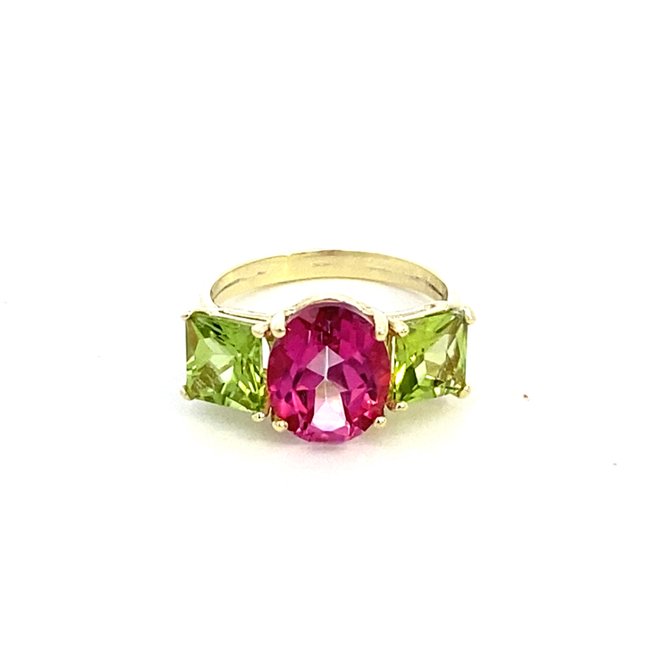 Ring pink topaz and peridot 14kt yellow gold - Gaines Jewelers