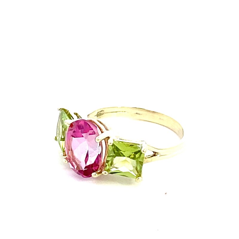 Ring pink topaz and peridot 14kt yellow gold - Gaines Jewelers