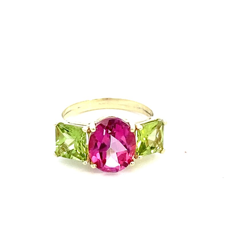 Ring pink topaz and peridot 14kt yellow gold - Gaines Jewelers