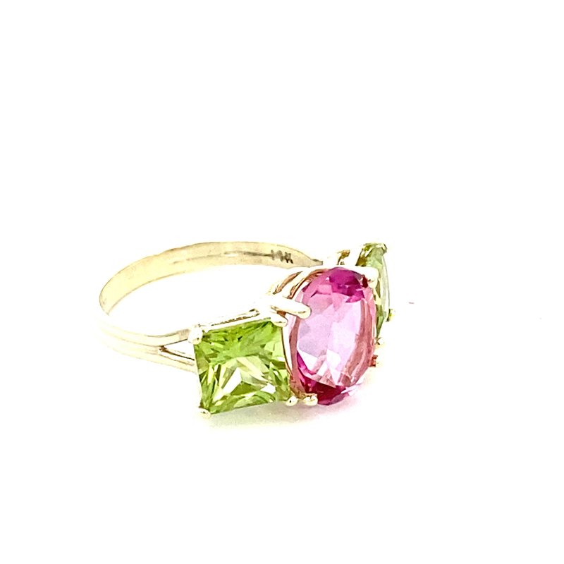 Ring pink topaz and peridot 14kt yellow gold - Gaines Jewelers