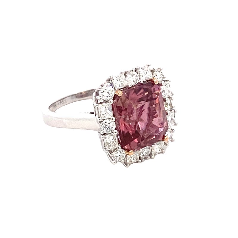 ****Ring - pink tourmaline surrounded by large diamonds 18kt white gold - Gaines Jewelers