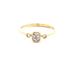 Ring Rectangle Center Beaded Bezel flanked with 2 Round Diamonds in Beaded Bezel Yellow Gold - Gaines Jewelers - Gaines Jewelers