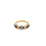 Ring sapphire and diamond in coin edge bezels 18kt yellow gold - Gaines Jewelers