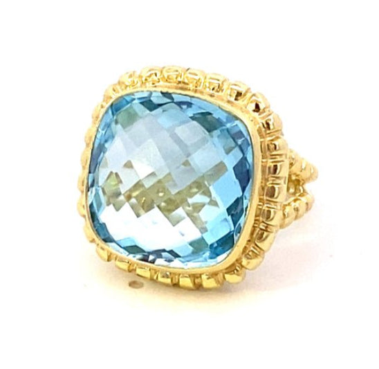 Ring Set With 1 Large Square Sky Blue Topaz in Fluted Bezel 14kt Yellow Gold - Raymond Mazza - Gaines Jewelers