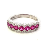 Ring set with 7 rubies with eyelash halos 18kt white gold - Gaines Jewelers
