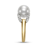 Ring set with a 10mm pearl accented on sides with open diamond squares 18kt yellow gold - Gaines Jewelers